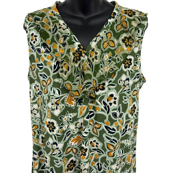 NY Collection Women Sleeveless Green Blouse V-Neck Large L Floral Ruffle NWT New - Picture 2 of 11